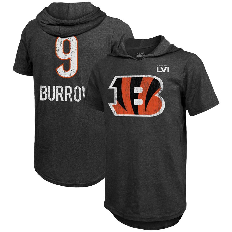 Joe Burrow Cincinnati Bengals Majestic Threads Super Bowl LVI Bound Short Sleeve Hoodie T-Shirt - Black