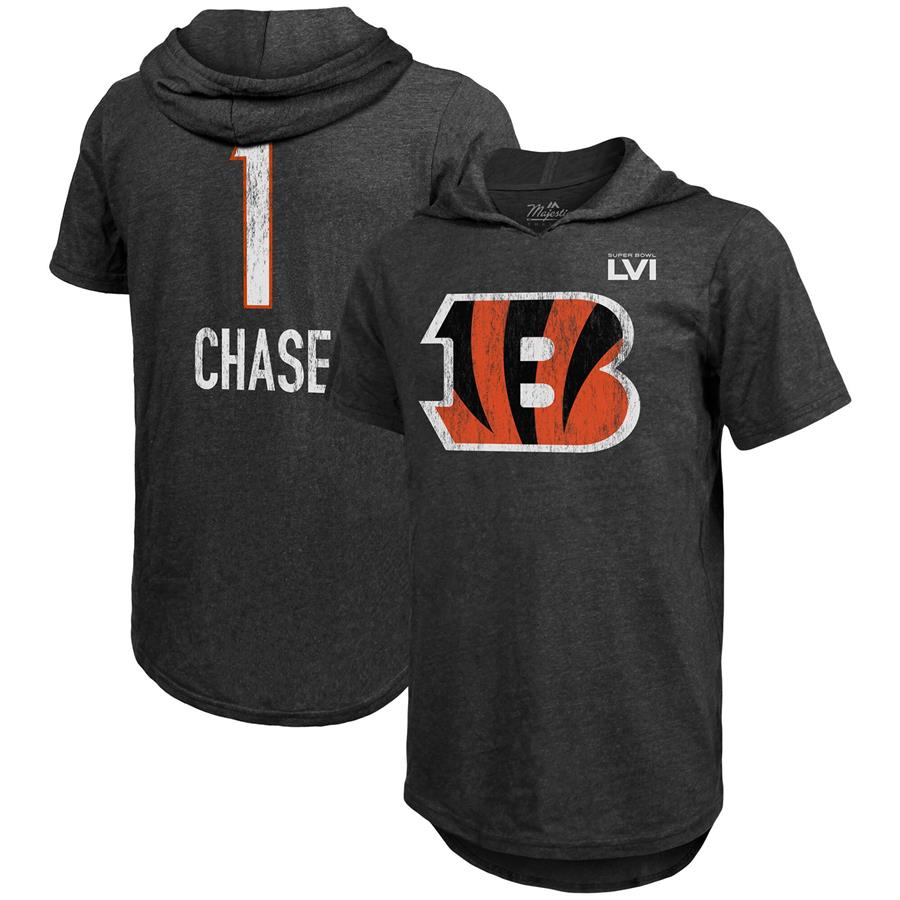 Ja'Marr Chase Cincinnati Bengals Majestic Threads Super Bowl LVI Bound Short Sleeve Hoodie T-Shirt - Black