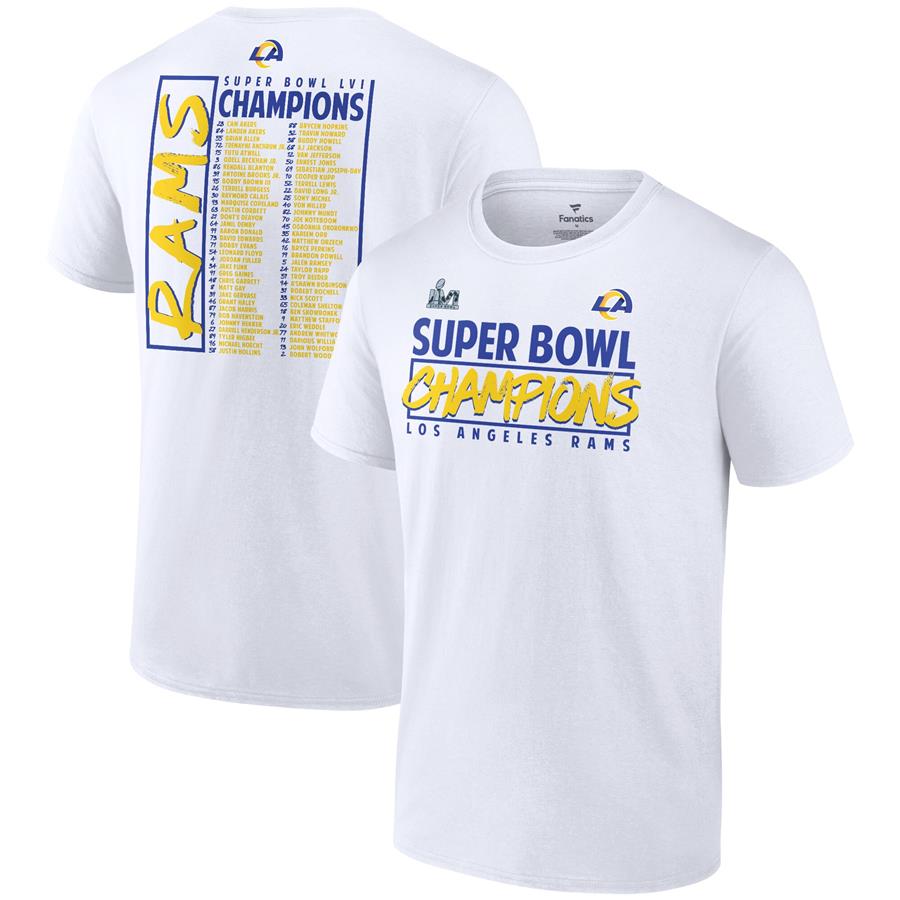 Los Angeles Rams Fanatics Branded Super Bowl LVI Champions Stacked Roster T-Shirt - White