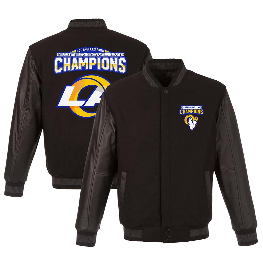 Los Angeles Rams Fanatics Branded Super Bowl LVI Champions Reversible Wool and Leather Full-Snap Jacket - Black