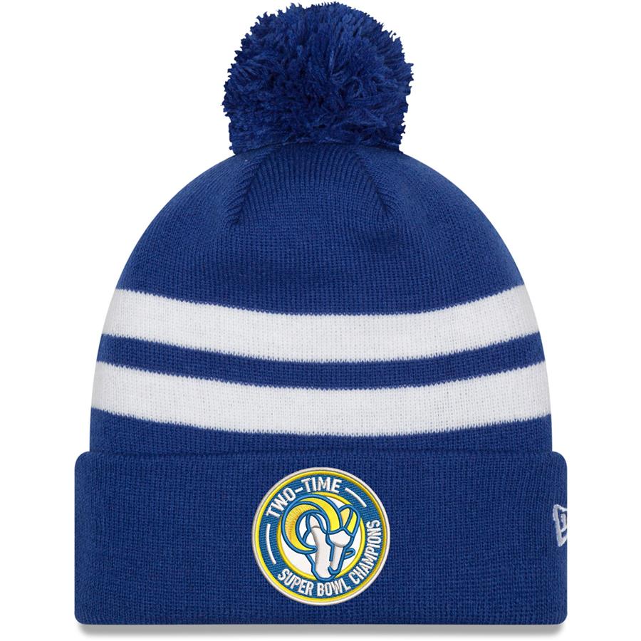 Los Angeles Rams New Era 2-Time Super Bowl Champions Top Stripe Pom Knit - Royal
