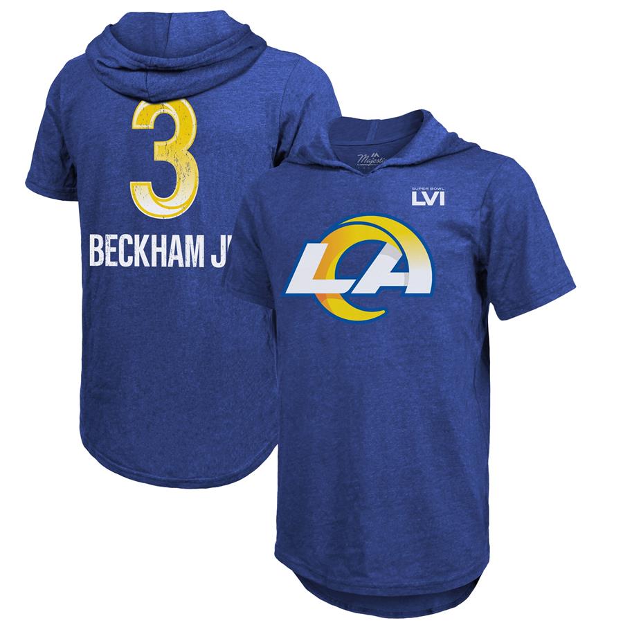 Odell Beckham Jr. Los Angeles Rams Majestic Threads Super Bowl LVI Name & Number Short Sleeve Hoodie T-Shirt - Royal