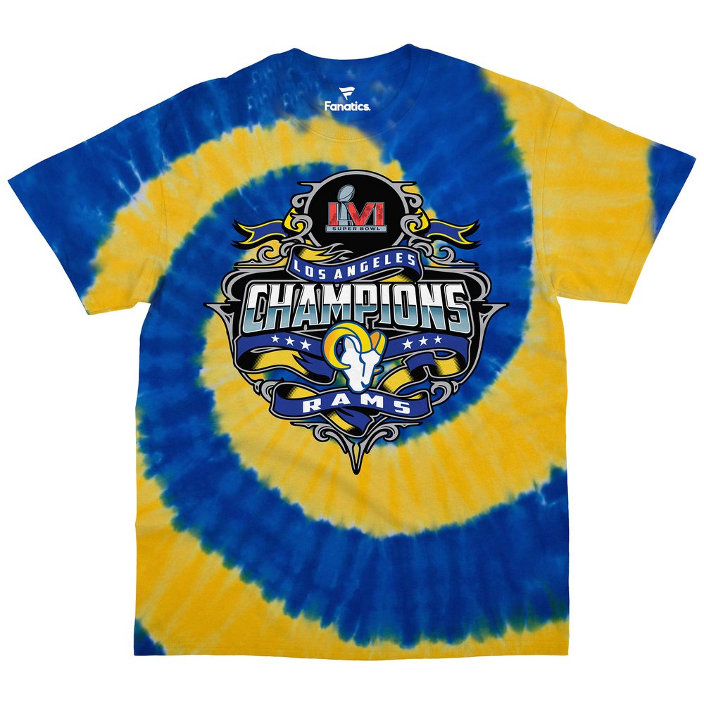 Los Angeles Rams Fanatics Branded Super Bowl LVI Champions Spiral Dye T-Shirt - Blue