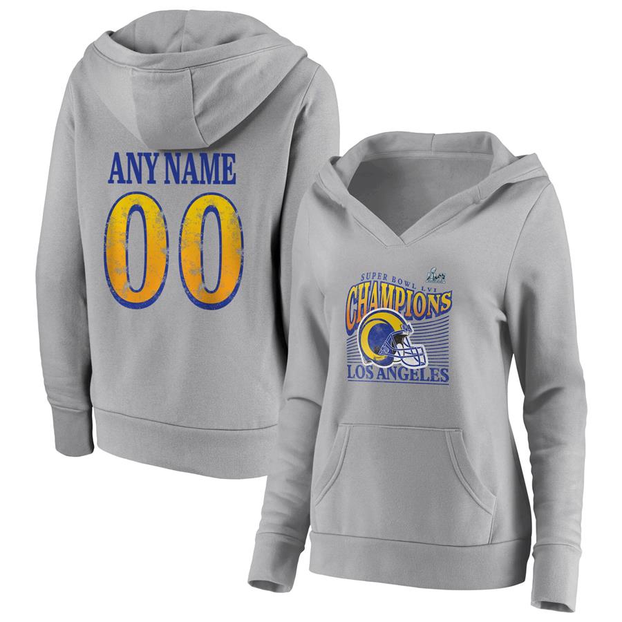 Los Angeles Rams Fanatics Branded Women's Super Bowl LVI Champions Personalized Retro Pullover Hoodie - Gray
