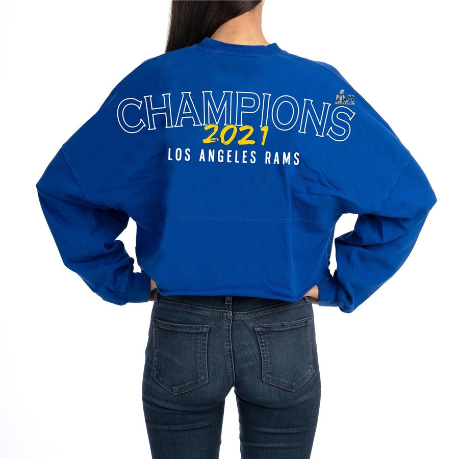 Los Angeles Rams Fanatics Branded Women's Super Bowl LVI Champions Cropped Long Sleeve T-Shirt - Royal