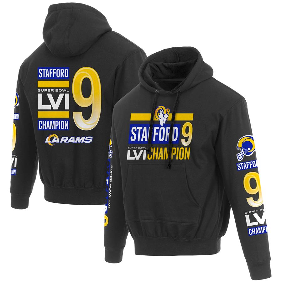 Matthew Stafford Los Angeles Rams JH Design Super Bowl LVI Champions Player Name & Number Pullover Hoodie - Black