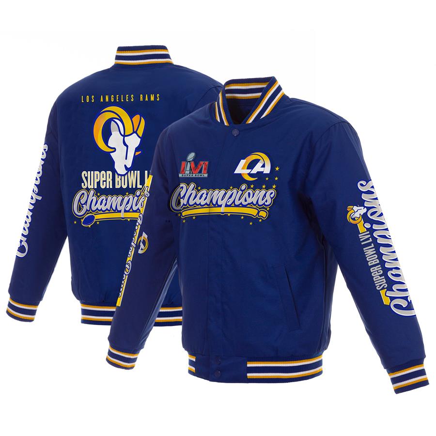 Los Angeles Rams Fanatics Branded Women's Super Bowl LVI Champions Poly-Twill Quilted Full-Snap Jacket - Royal