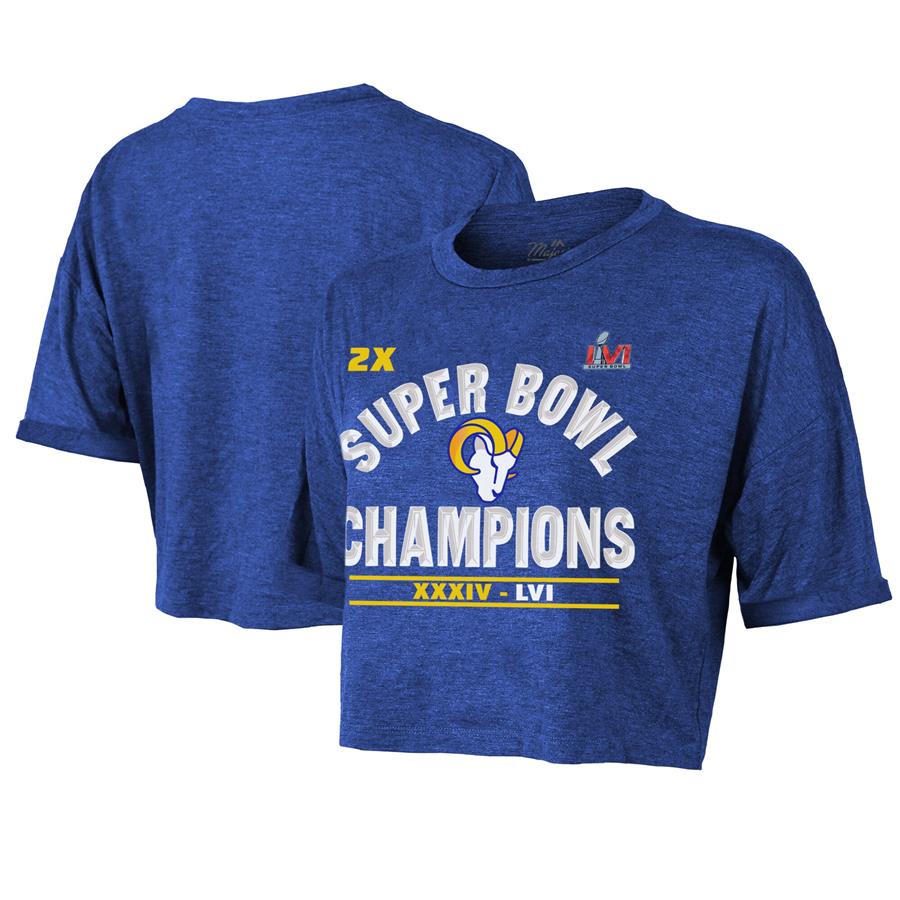 Los Angeles Rams Majestic Threads Women's 2-Time Super Bowl Champions Always Champs Cropped T-Shirt - Royal