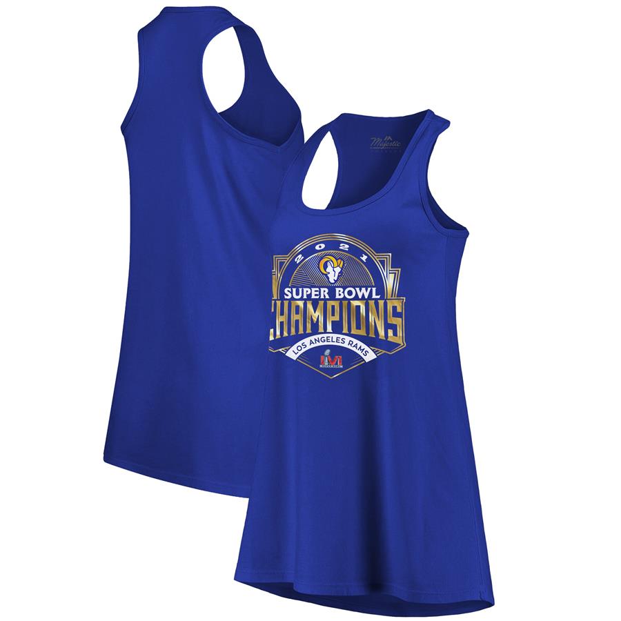 Los Angeles Rams Majestic Threads Women's Super Bowl LVI Champions Luxe Racerback Tank Top - Royal