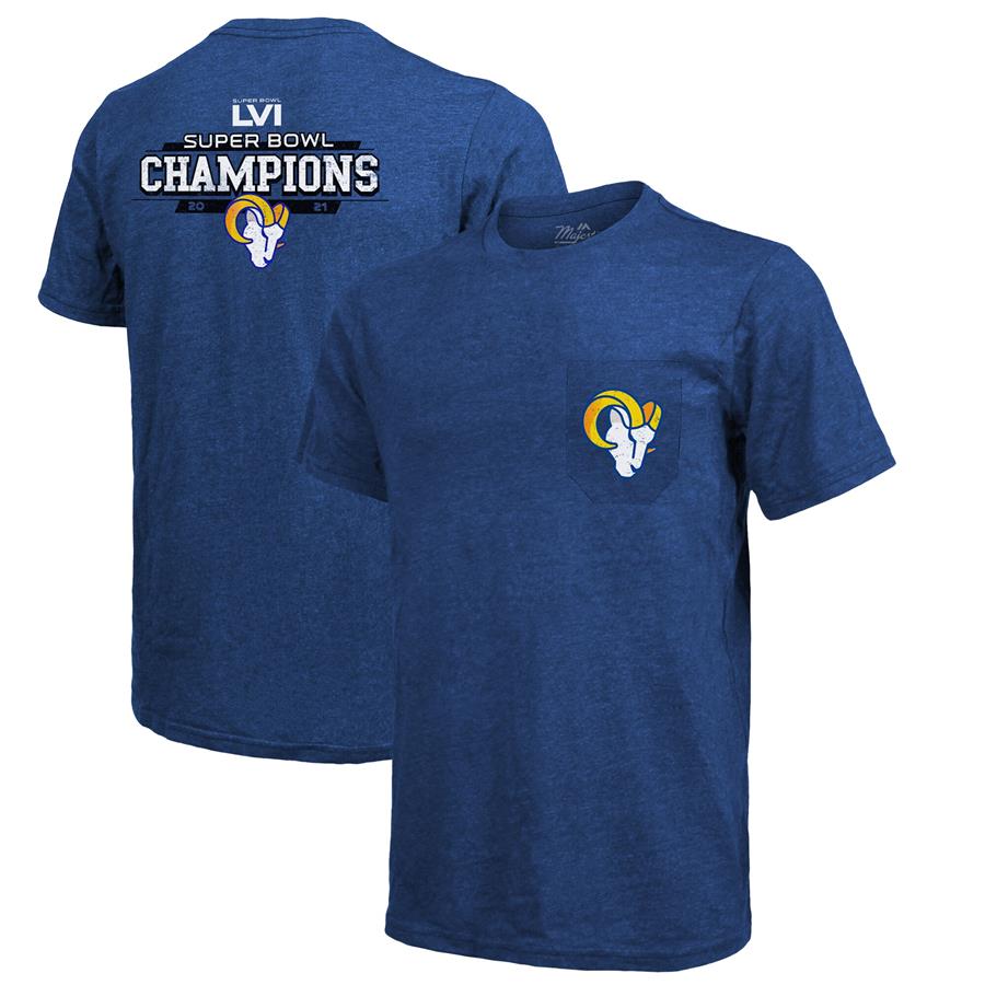 Los Angeles Rams Majestic Threads Super Bowl LVI Champions Tri-Blend Pocket T-Shirt - Royal