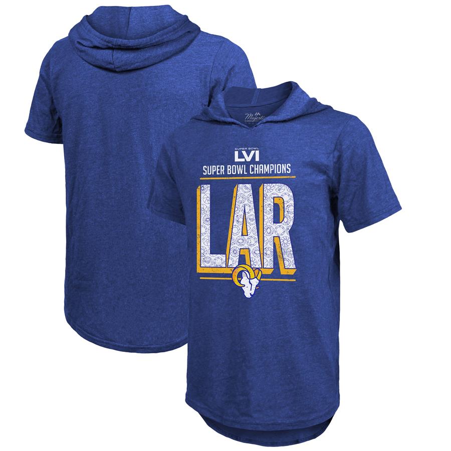 Los Angeles Rams Majestic Threads Super Bowl LVI Champions Tri-Blend Hoodie T-Shirt - Royal