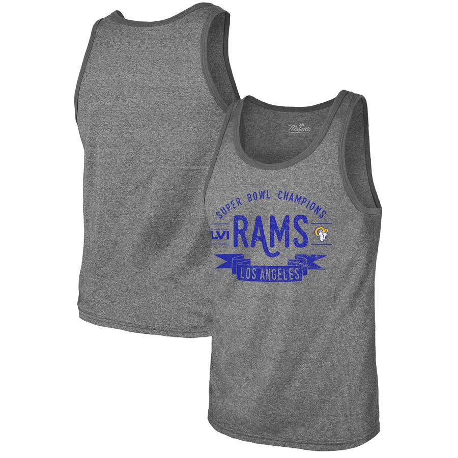Los Angeles Rams Majestic Threads Super Bowl LVI Champions Tri-Blend Tank Top - Gray