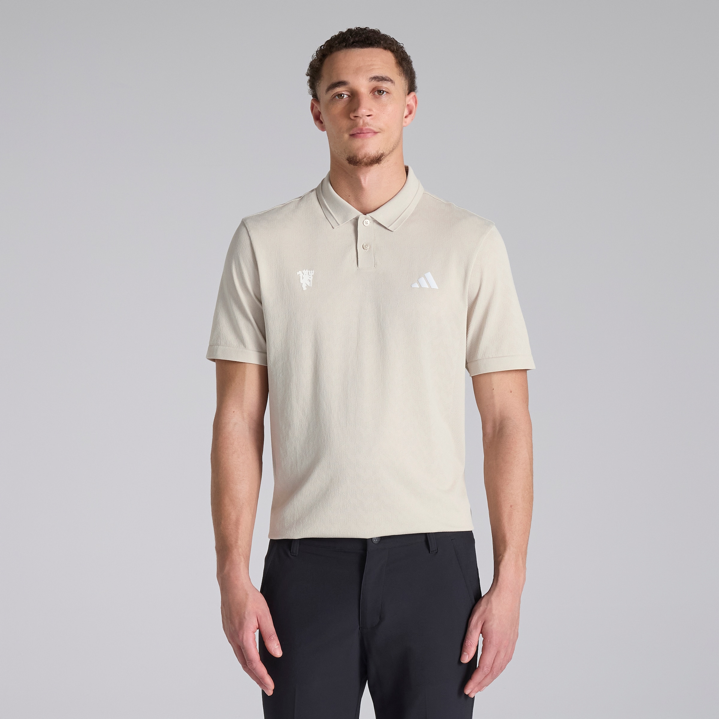 Manchester United x adidas Golf Ultimate365 Tour Seamless Polo Shirt Beige