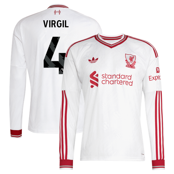 Virgil van Dijk Liverpool adidas 2026/27 Away Replica Long Sleeve Jersey - White