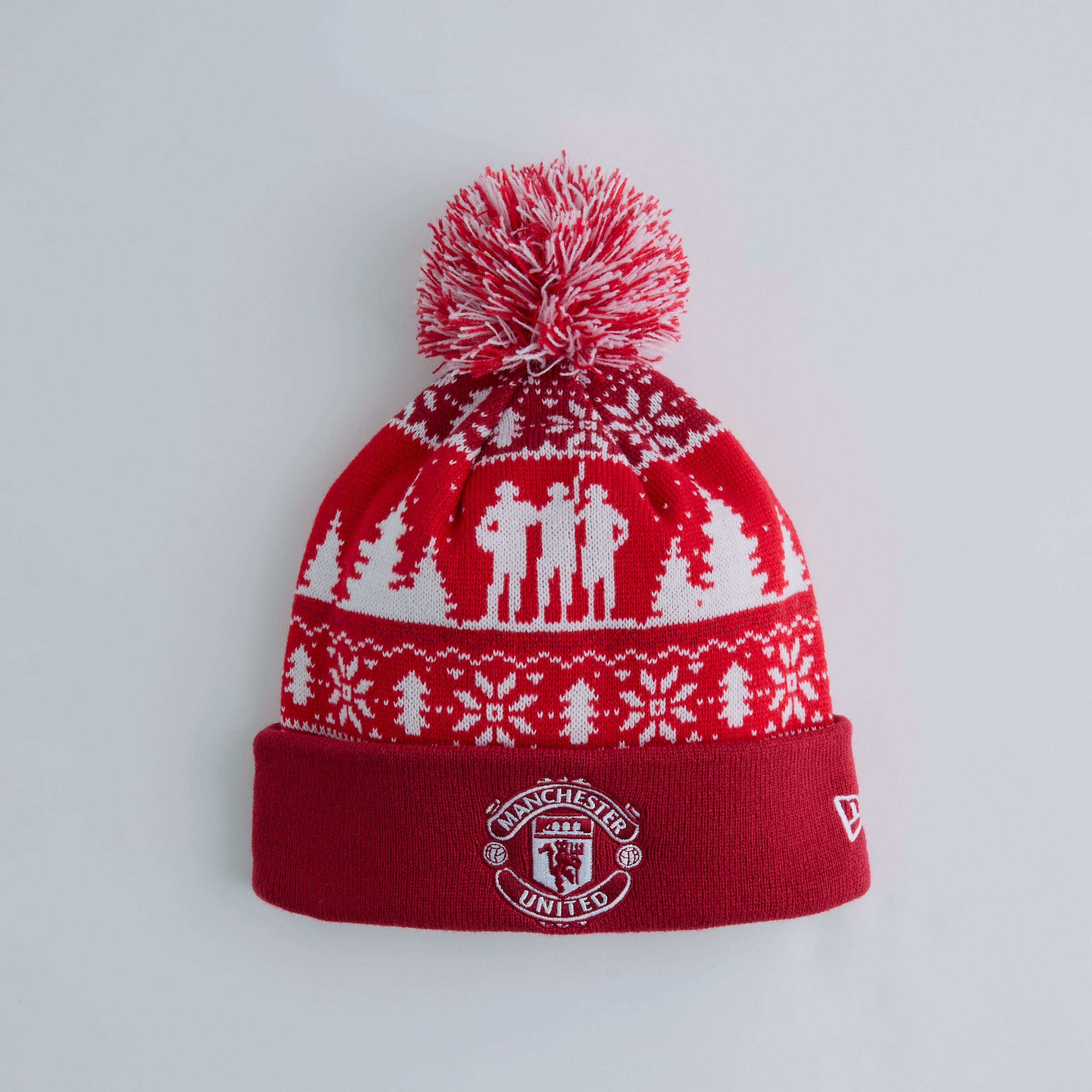 Manchester United Xmas Fairisle Bobble Beanie Red