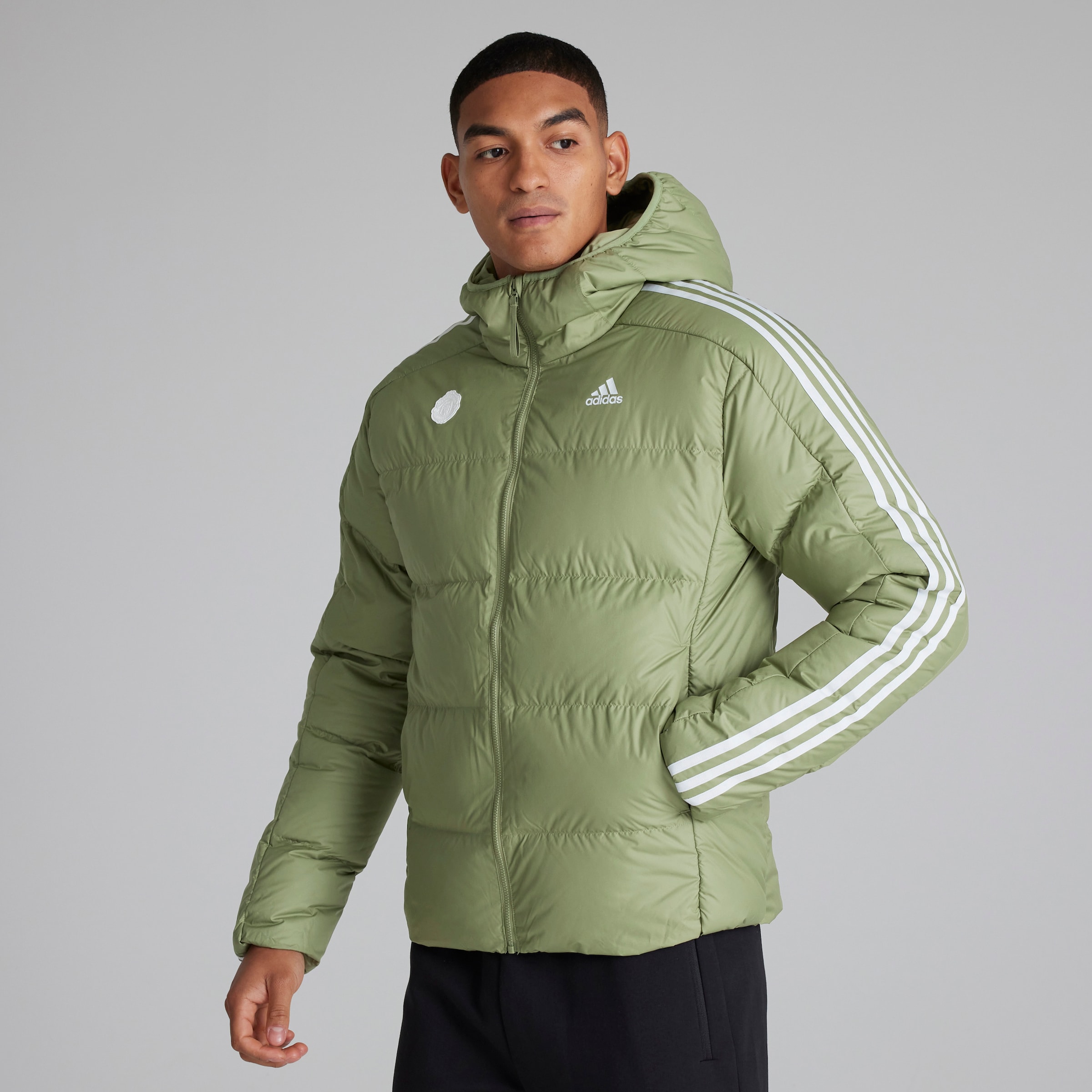 Manchester United x adidas Mens Essentials Midweight Down Hooded Jacket Green