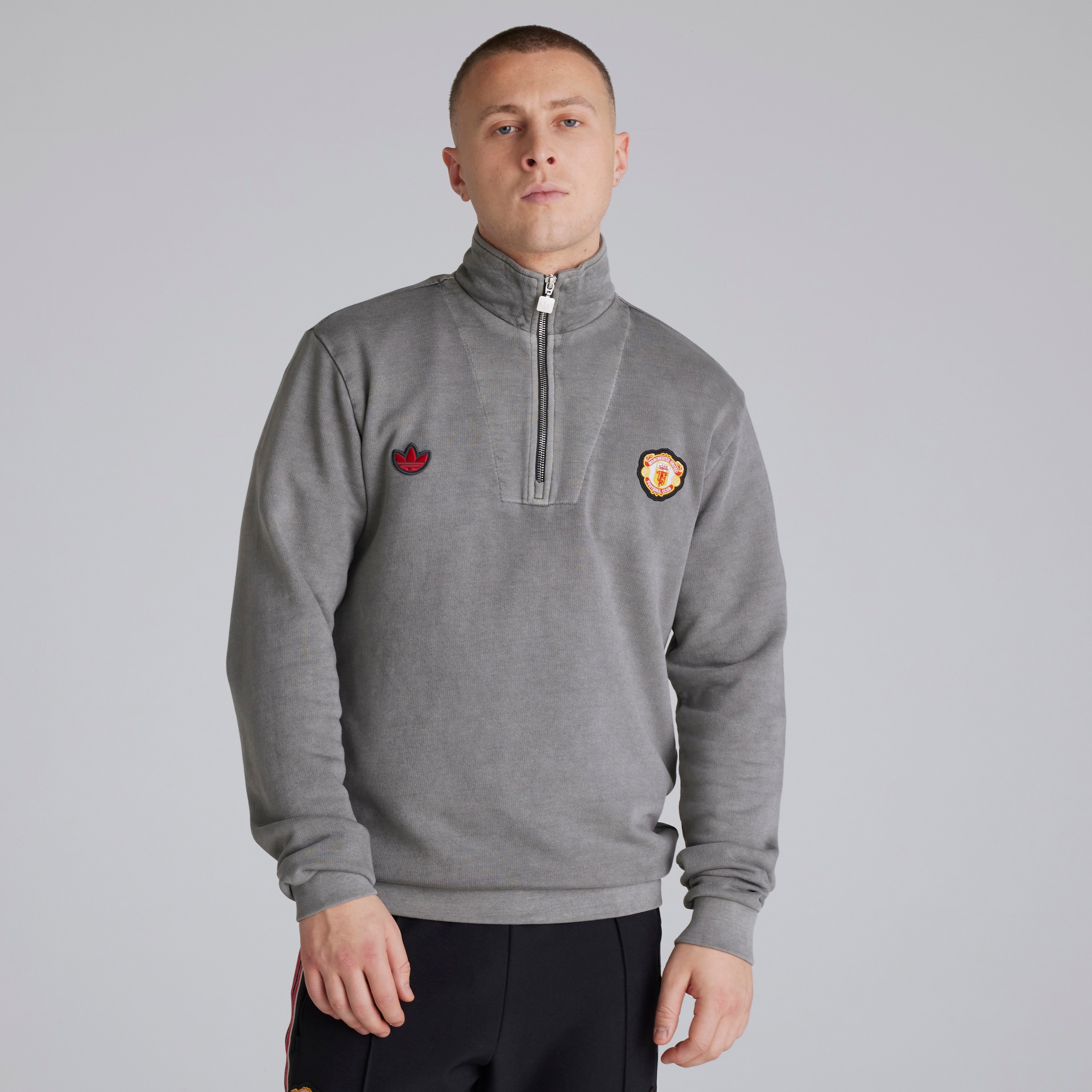 Manchester United x adidas Terrace Icons Quarter Zip Top Washed Black