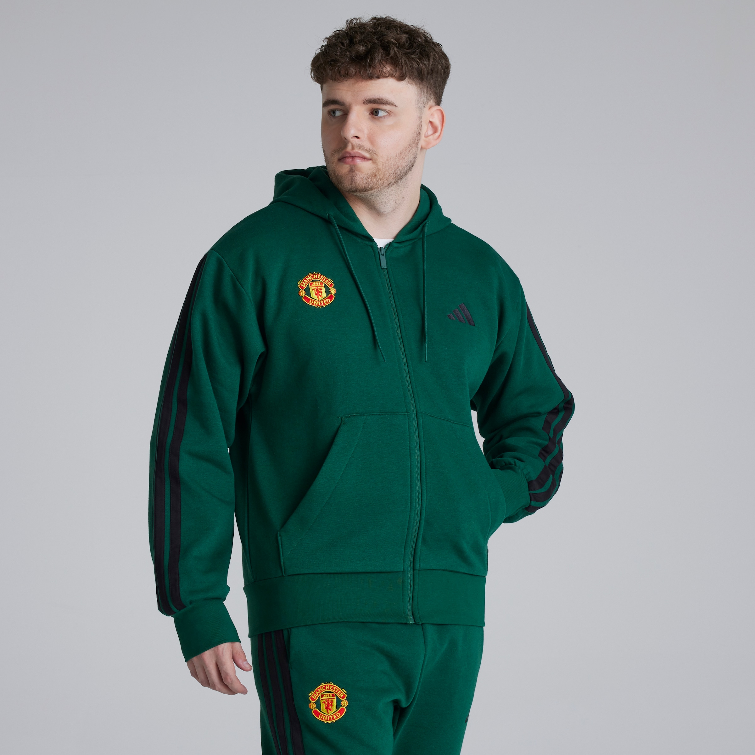 Manchester United x adidas Essentials 3-Stripes Fleece Hoodie Green