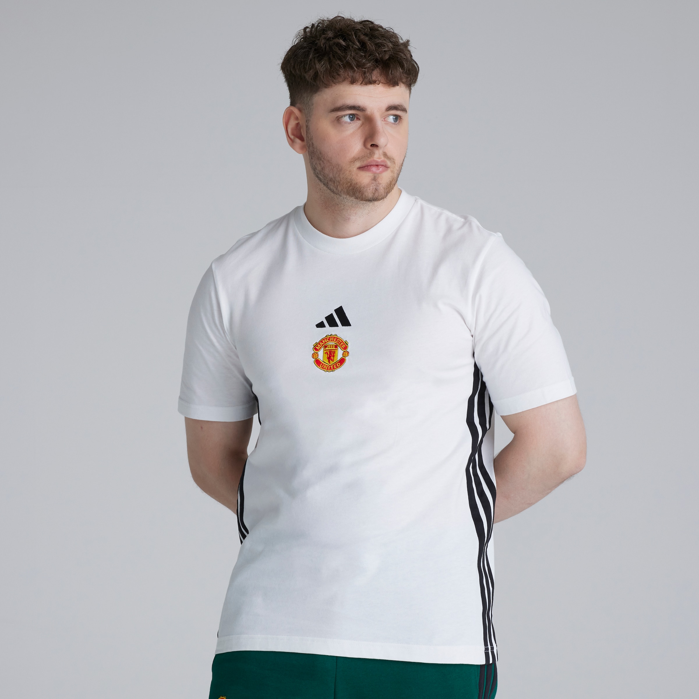 Manchester United x adidas Essentials 3-Stripes Single Jersey T-Shirt White