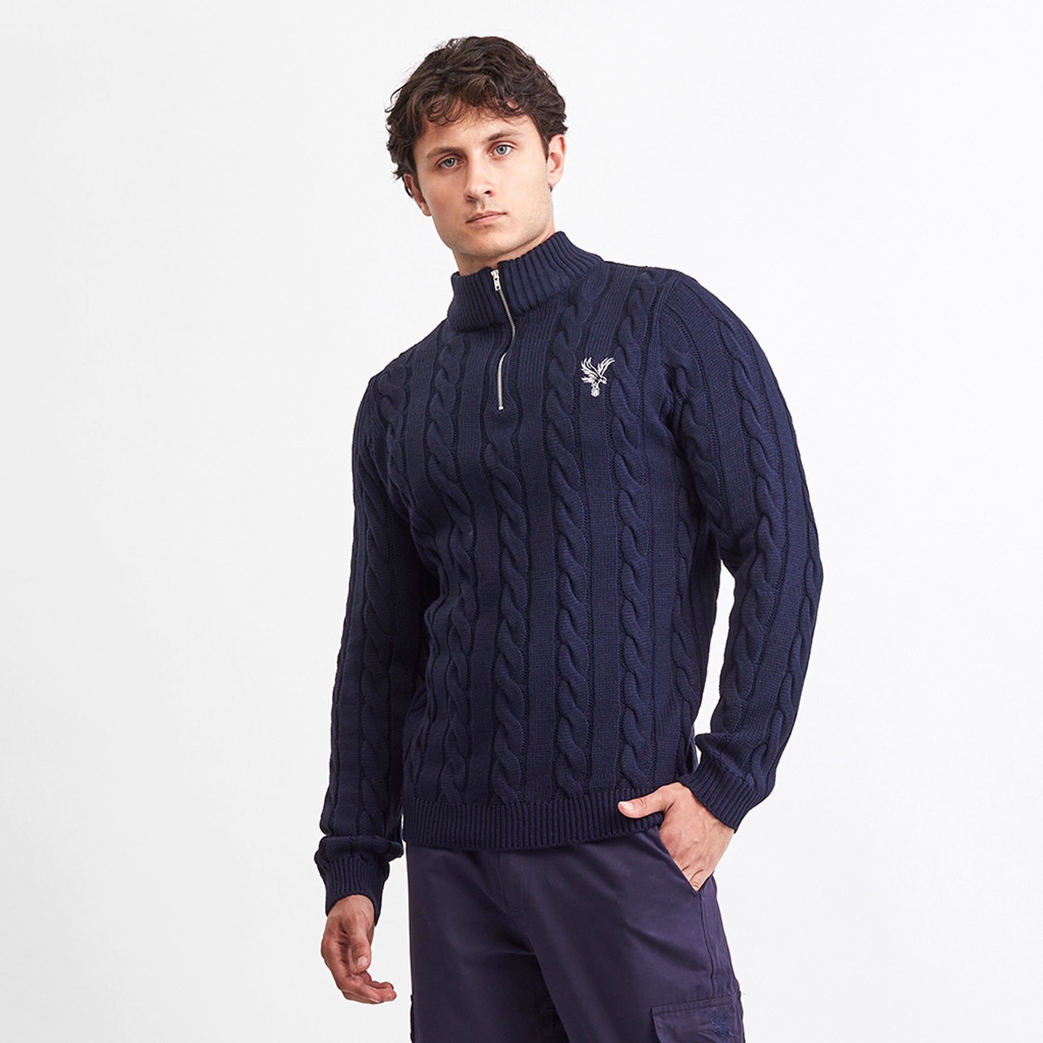 Свитер Crystal Palace Eagle Cable Knit 1/4 Zip Navy