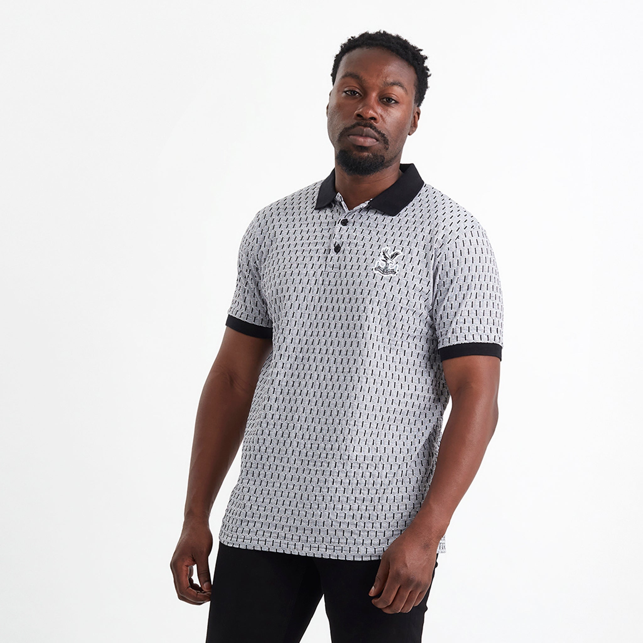 Crystal Palace Logo Stripe Jacquard Polo Shirt Black/White
