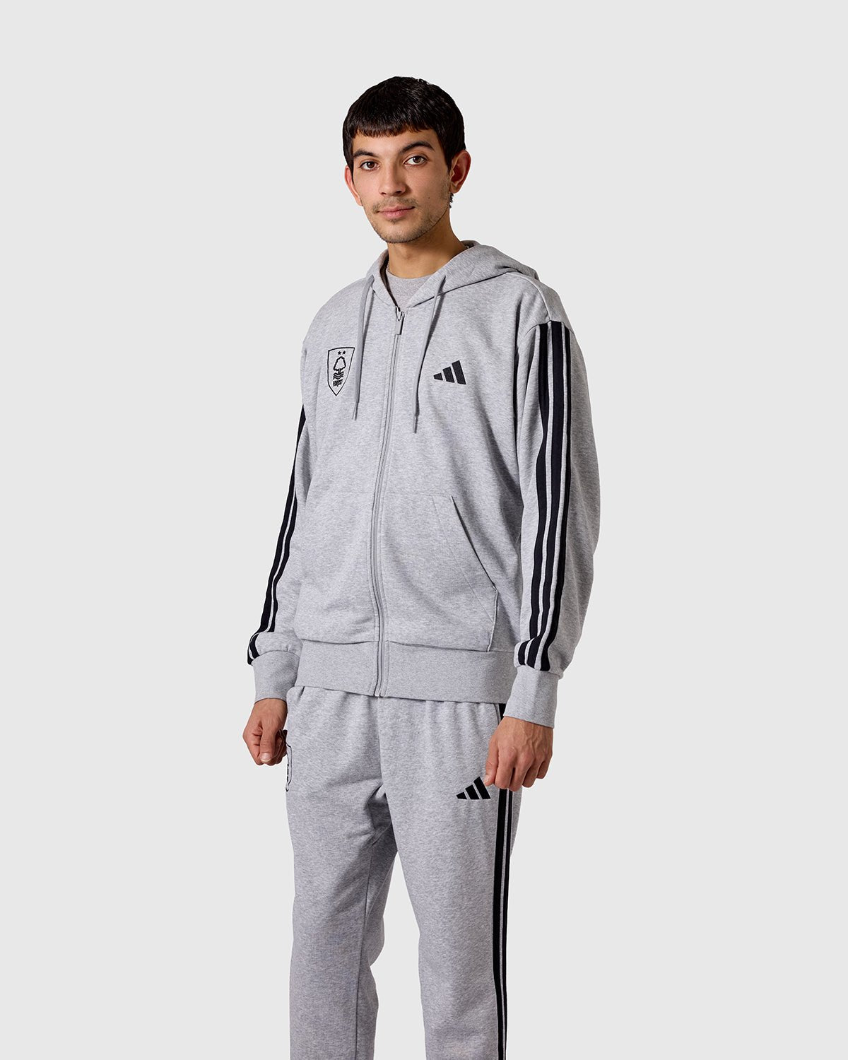 Худи на молнии Nottingham Forest NFFC adidas Grey Marl 3-Stripe