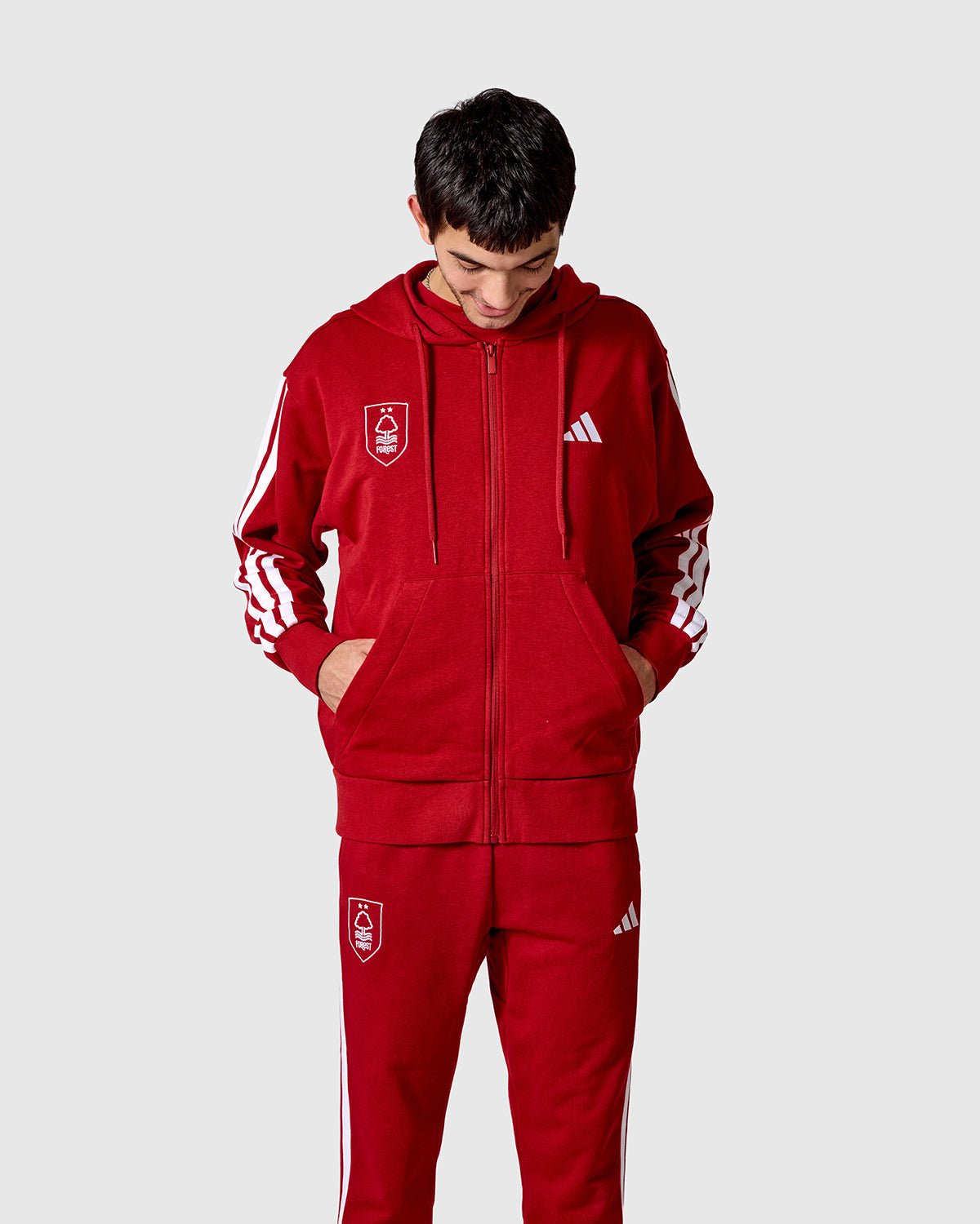 Худи на молнии Nottingham Forest NFFC adidas Maroon 3-Stripe