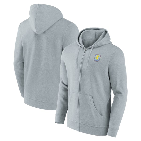 Aston Villa Logo Full Zip Hoodie - Sports Grey - Mens