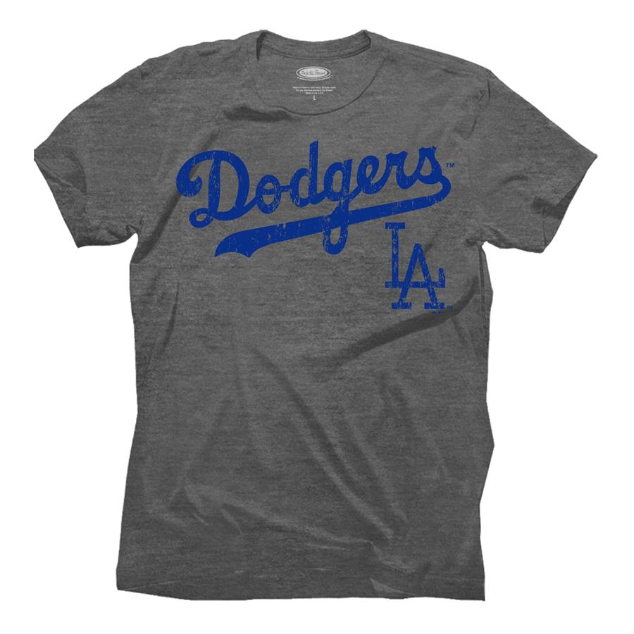 Los Angeles Dodgers Majestic Threads Granite Tri-Blend Crew T-Shirt - Gray