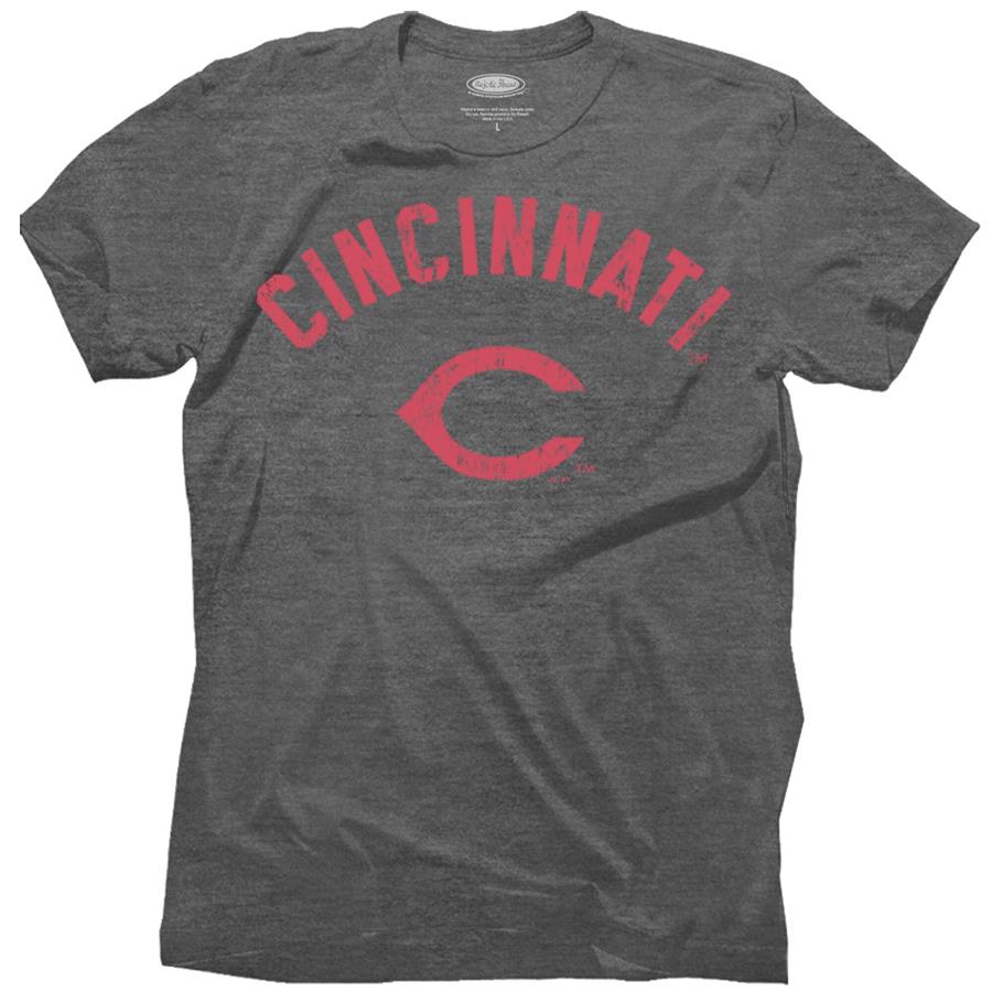 Cincinnati Reds Majestic Threads Granite Tri-Blend Crew T-Shirt - Gray