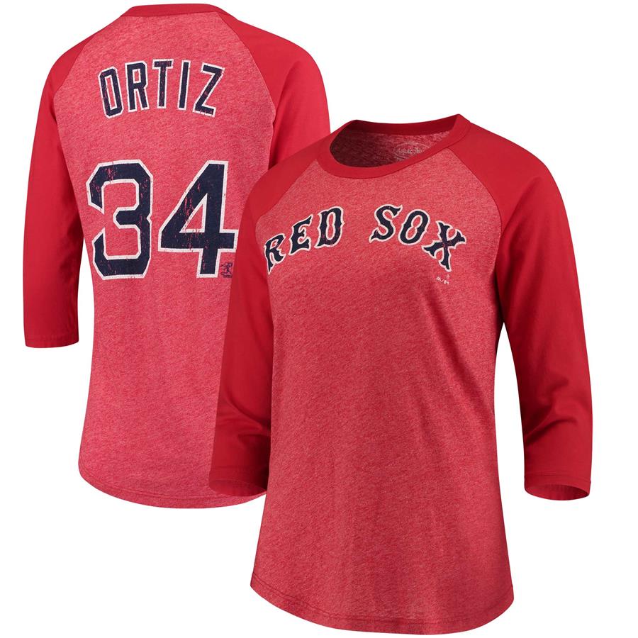 David Ortiz Boston Red Sox Majestic Threads Women's Name & Number Tri-Blend Three-Quarter Length Raglan T-Shirt - Red