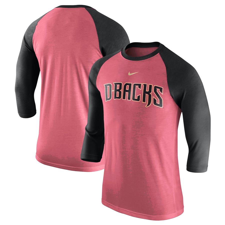 Arizona Diamondbacks Nike Wordmark Three-Quarter Sleeve Tri-Blend Raglan T-Shirt - Red
