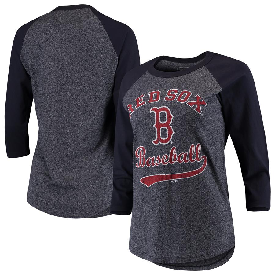 Boston Red Sox Majestic Threads Women's Team Baseball Three-Quarter Raglan Sleeve Tri-Blend T-Shirt - Navy