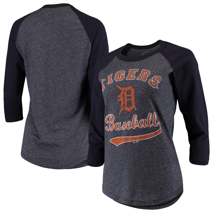 Detroit Tigers Majestic Threads Women's Team Baseball Three-Quarter Raglan Sleeve Tri-Blend T-Shirt - Navy