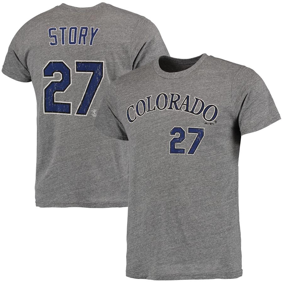 Trevor Story Colorado Rockies Majestic Threads Tri-Blend Name & Number T-Shirt - Gray