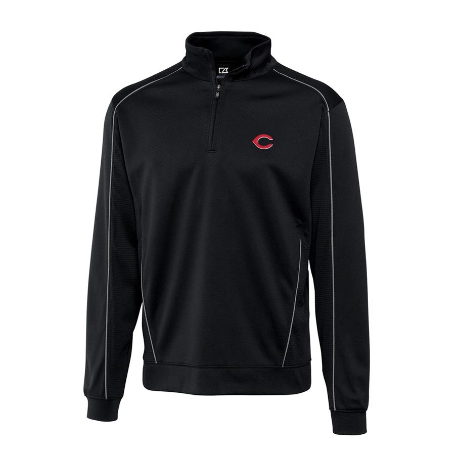 Cincinnati Reds Cutter & Buck Half-Zip DryTec Edge Pullover Jacket - Black