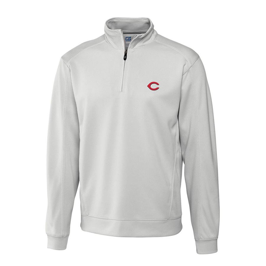 Cincinnati Reds Cutter & Buck Half-Zip DryTec Edge Pullover Jacket - Natural