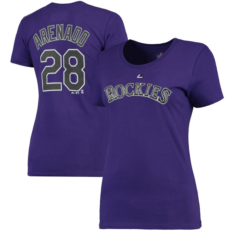Nolan Arenado Colorado Rockies Majestic Women's Official Name & Number T-Shirt - Purple