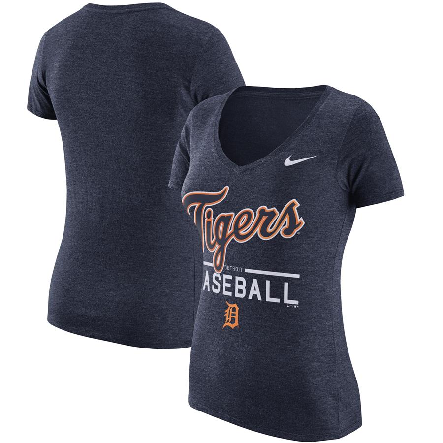 Detroit Tigers Nike Women's Practice 1.7 Tri-Blend V-Neck T-Shirt - Heathered Navy