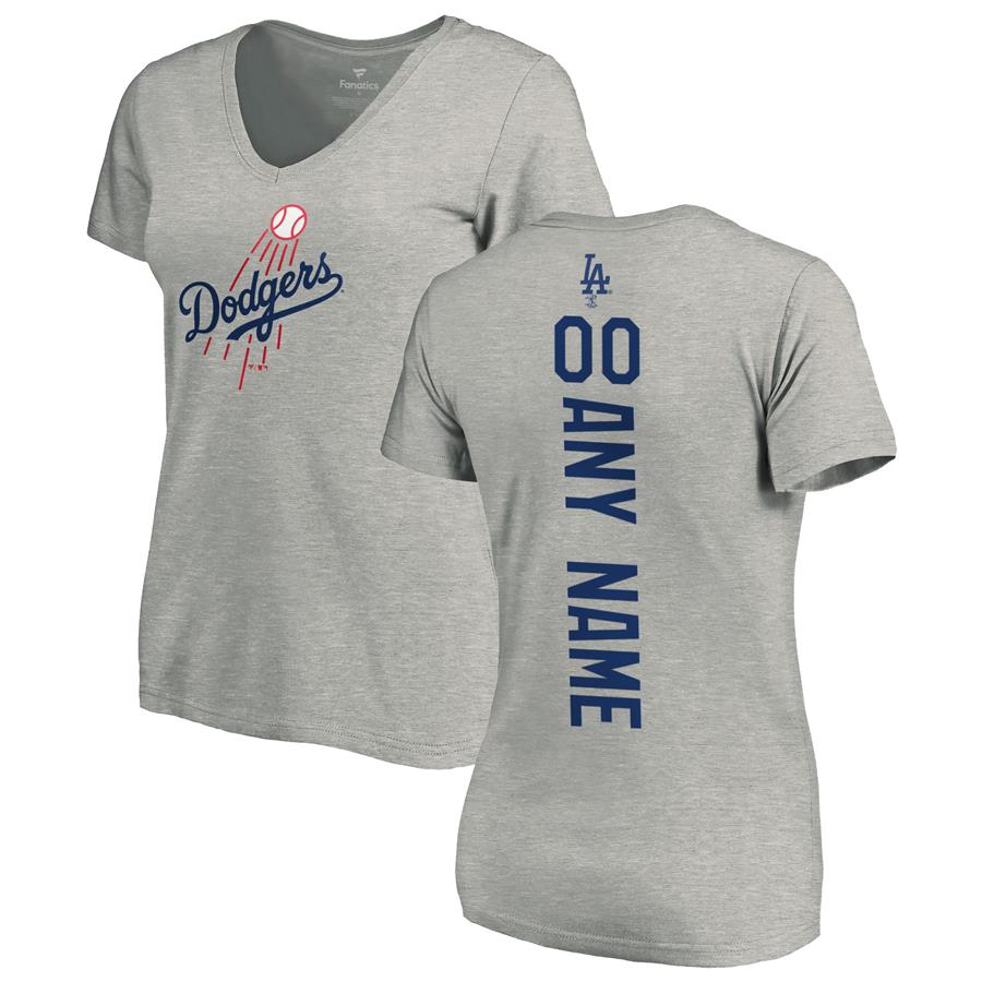 Los Angeles Dodgers Fanatics Branded Women's Personalized Playmaker T-Shirt - Ash