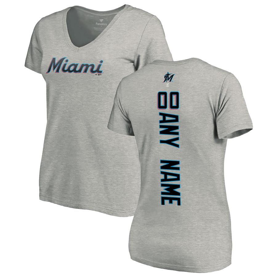 Miami Marlins Fanatics Branded Women's Personalized Playmaker T-Shirt - Ash