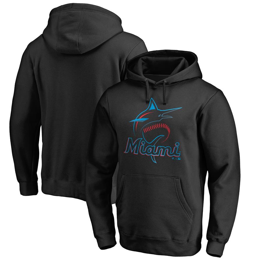 Miami Marlins Team Color Primary Logo Pullover Hoodie - Black