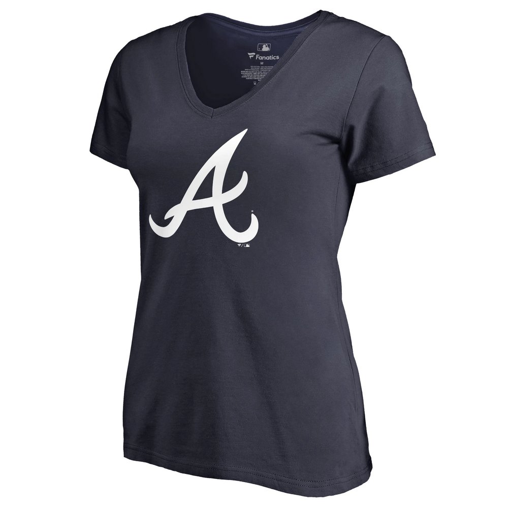 Atlanta Braves Women's Team Color Primary Logo V-Neck T-Shirt - Navy