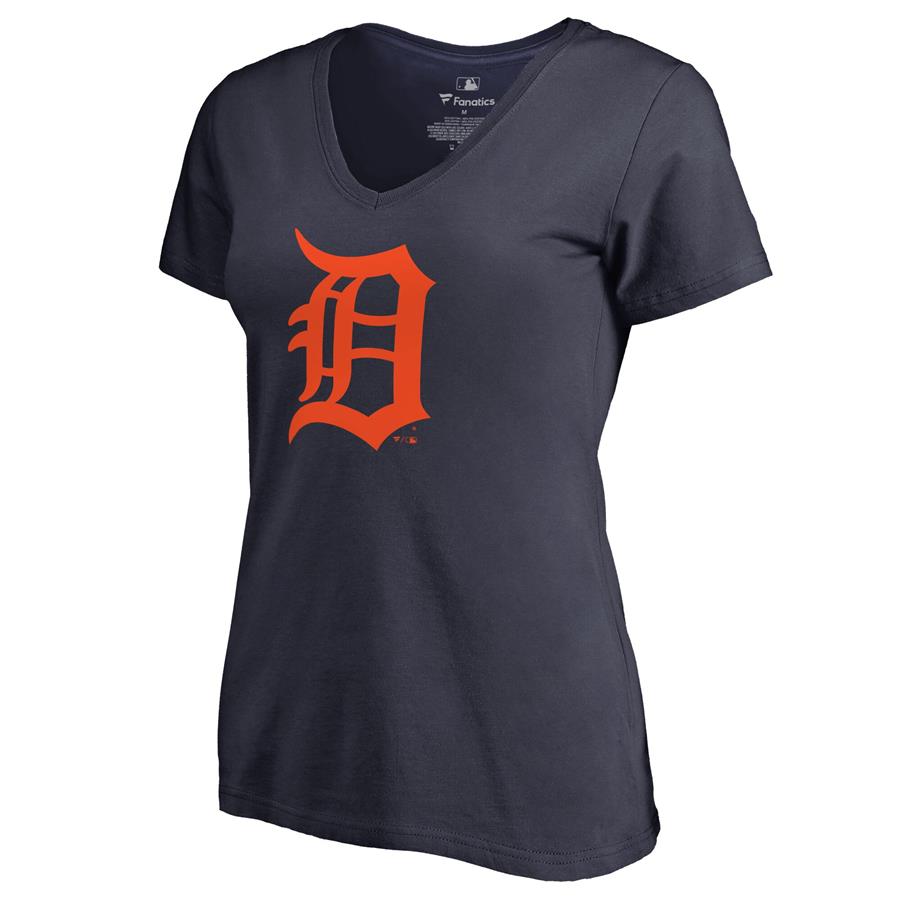 Detroit Tigers Women's Team Color Primary Logo V-Neck T-Shirt - Navy