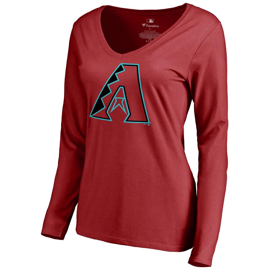 Arizona Diamondbacks Women's Team Color Primary Logo V-Neck Long Sleeve T-Shirt - Red
