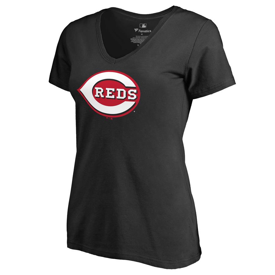 Cincinnati Reds Women's Secondary Color Primary Logo T-Shirt - Black