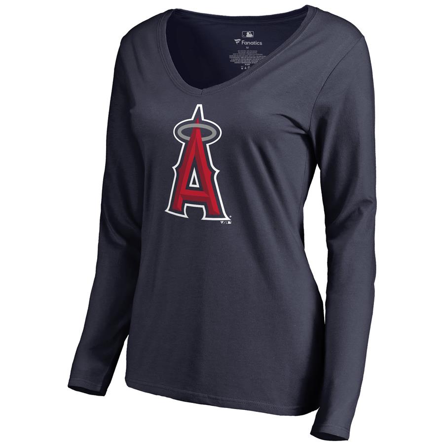 Los Angeles Angels Women's Secondary Color Primary Logo Long Sleeve T-Shirt - Navy