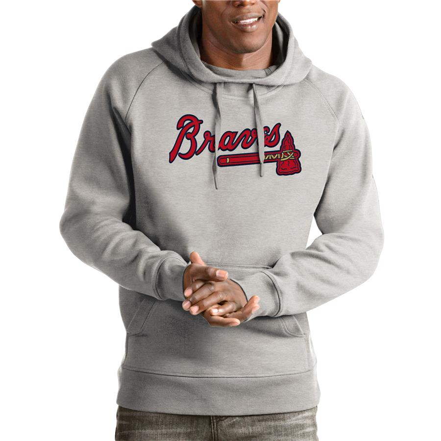 Atlanta Braves Antigua Victory Pullover Hoodie - Heathered Gray