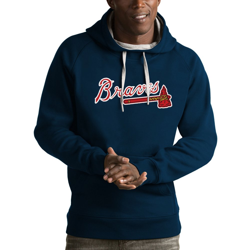 Atlanta Braves Antigua Victory Pullover Hoodie - Navy
