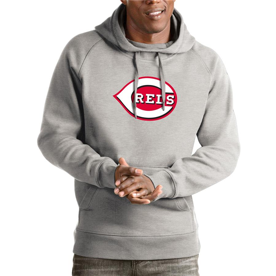 Cincinnati Reds Antigua Victory Pullover Hoodie - Heathered Gray